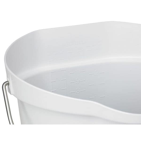 Vikan 3 1/4 gal Round Bucket, 12-3/4 in H, 12 4/5 in Dia, White, Polypropylene/Stainless Steel - 56865