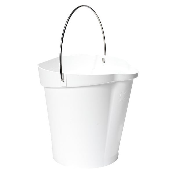 Vikan 3 1/4 gal Round Bucket, 12-3/4 in H, 12 4/5 in Dia, White, Polypropylene/Stainless Steel - 56865