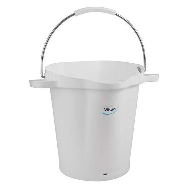 Vikan 5 1/4 gal Round Bucket, 15 in H, 14 1/8 in Dia, White, Polypropylene/Stainless Steel - 56925
