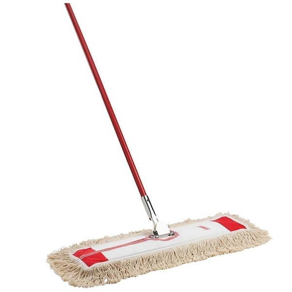 Libman Dust Mop, 5 in W Head, 24 in L Head, Cotton Head, Steel Handle, 61 in L, Red - 922