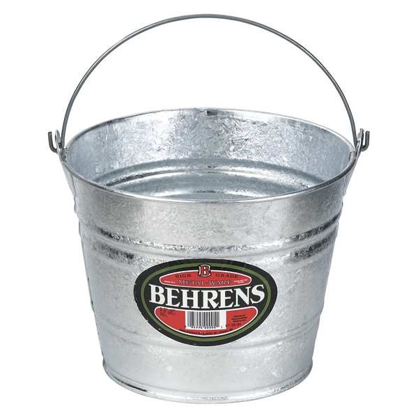 Behrens 3 1/2 gal Round Bucket, 12 3/4 in Dia, Silver, Galvanized Steel - 1214
