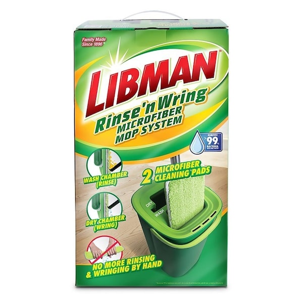 Libman Rinse 'n Wring Mop System, 51 in L, Loop and Hook Mop Connection, Microfiber Mop Head - 1516
