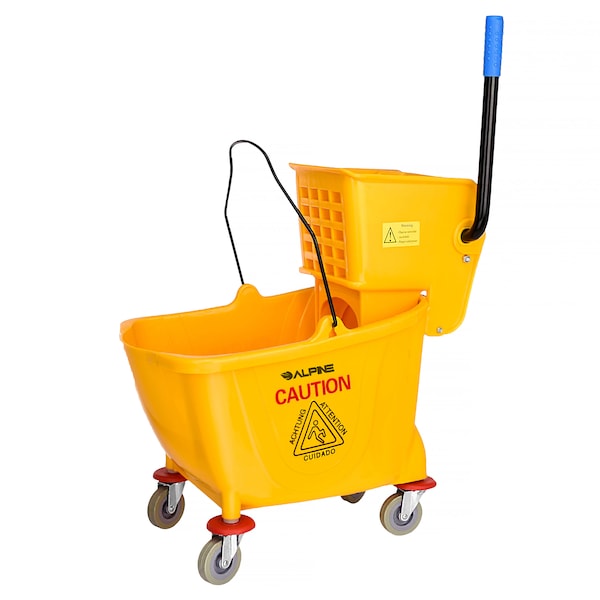 Alpine Industries 36 Qt. PVC Mop Bucket with Side Wringer, Yellow - 462