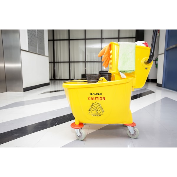 Alpine Industries 36 Qt. PVC Mop Bucket with Side Wringer, Yellow - 462