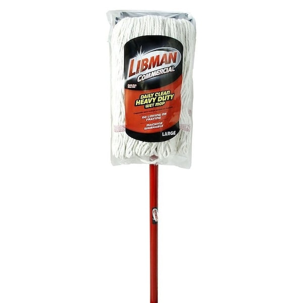 Libman Wet Mop, 65-1/4 in L, Quick-Change Mop Connection, Cotton/Polyester Mop Head, Steel Handle - 979