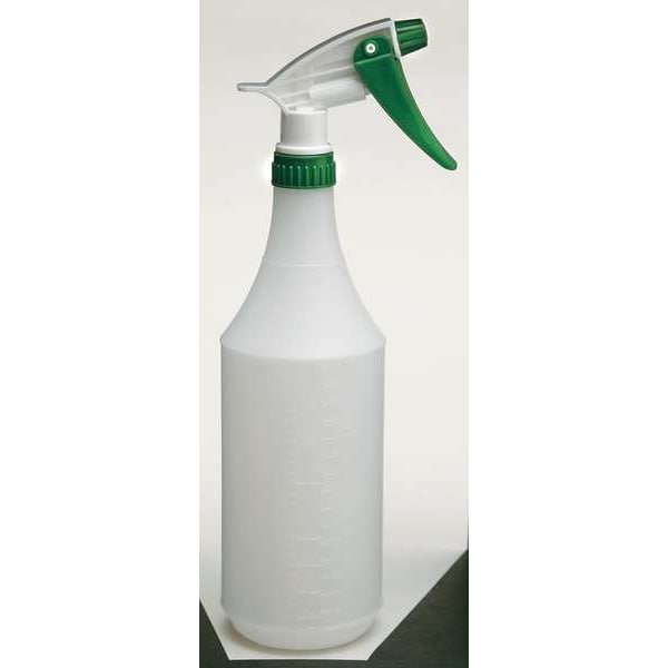 Zoro Select 32 oz Trigger Spray Bottle, Mist/Stream, 1 fl oz Graduation Markings, HDPE, White/Green, 3 PK - 130296