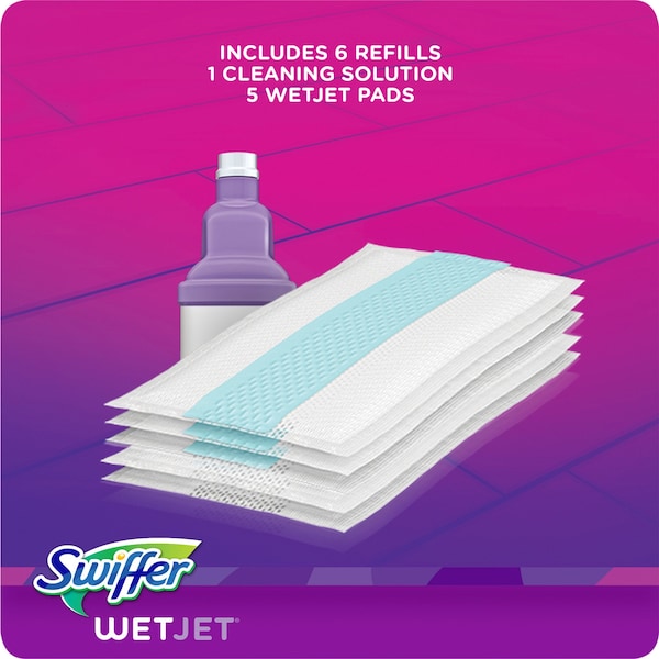 Swiffer 5-13/32 in Flat Spray Mop, 18-55/64 oz Dry Wt, Hook-and-Loop Connection, Purple, Cellulose, PK2 - 92811