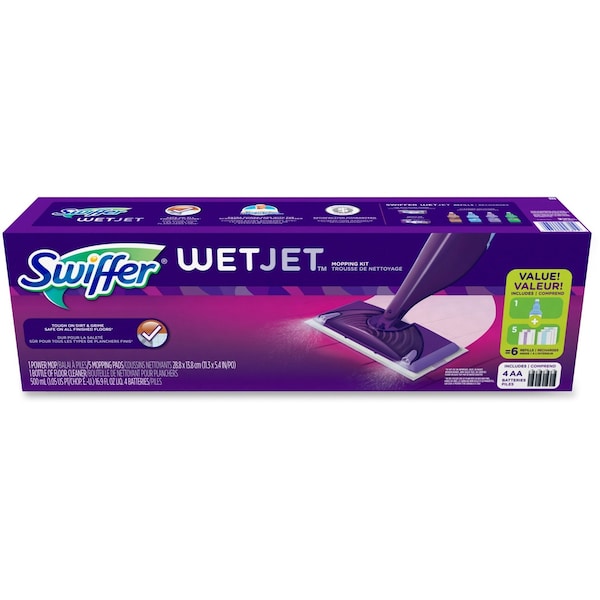 Swiffer 5-13/32 in Flat Spray Mop, 18-55/64 oz Dry Wt, Hook-and-Loop Connection, Purple, Cellulose, PK2 - 92811