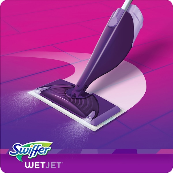 Swiffer 5-13/32 in Flat Spray Mop, 18-55/64 oz Dry Wt, Hook-and-Loop Connection, Purple, Cellulose, PK2 - 92811
