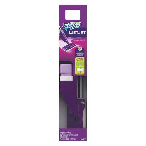 Swiffer 5-13/32 in Flat Spray Mop, 18-55/64 oz Dry Wt, Hook-and-Loop Connection, Purple, Cellulose, PK2 - 92811