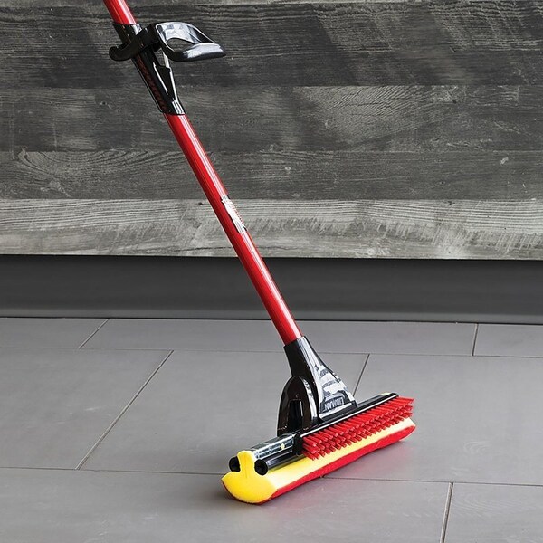 Libman Roller Mop with Scrub Brush, 12 in W Frame, 52 in OAL, Sponge Mop Head, Quick Change, Steel Handle - 955