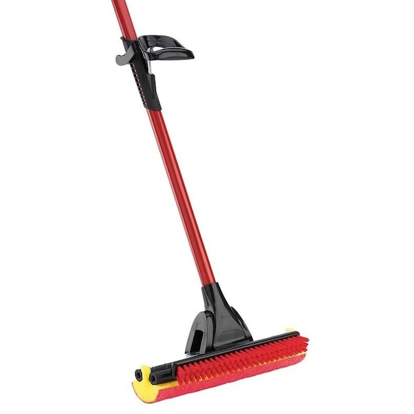 Libman Roller Mop with Scrub Brush, 12 in W Frame, 52 in OAL, Sponge Mop Head, Quick Change, Steel Handle - 955