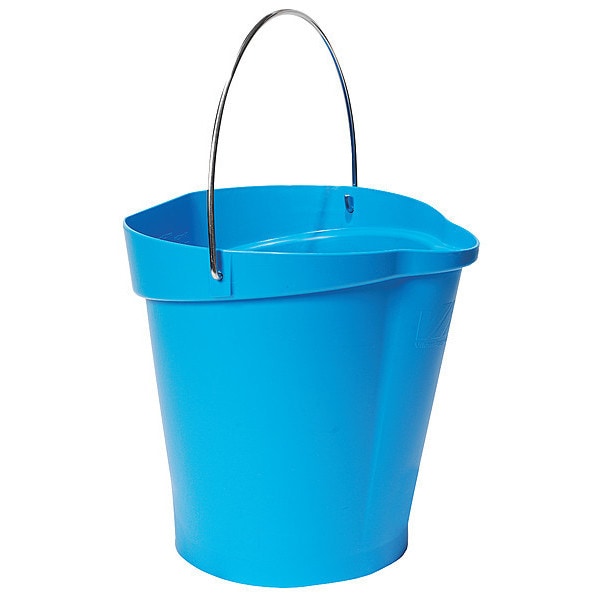 Vikan 3 1/4 gal Round Bucket, 12-3/4 in H, 12 4/5 in Dia, Blue, Polypropylene/Stainless Steel - 56863