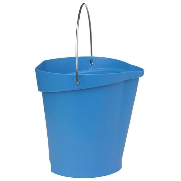 Vikan 3 1/4 gal Round Bucket, 12-3/4 in H, 12 4/5 in Dia, Blue, Polypropylene/Stainless Steel - 56863