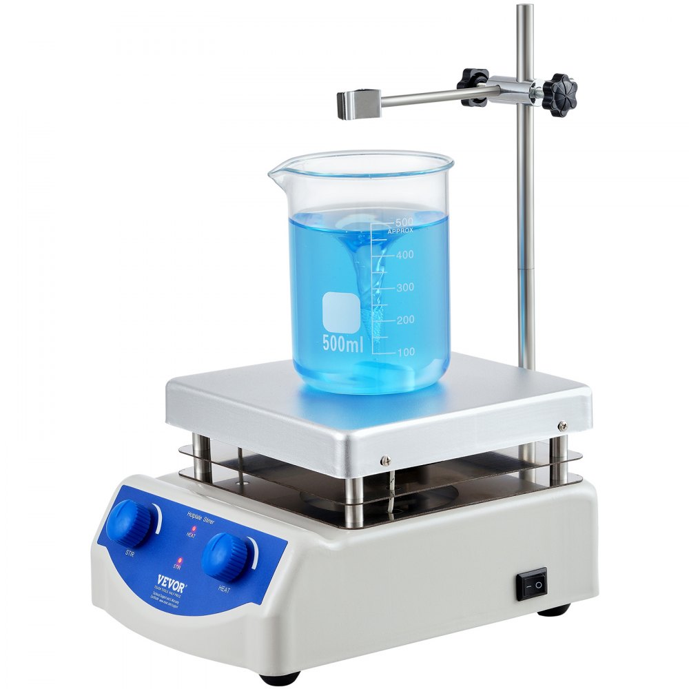 VEVOR Magnetic Stirrer Hot Plate, Max 716°F/380°C, 0-2000 RPM Hot Plate with Magnetic Stirrer, 3000mL Hot Plate Stirrer, Support Stand and Stir Bars Included, 500W Heating Power - CLJBJ13000MLU88HIV1