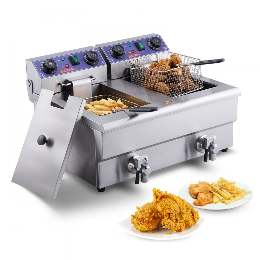 VEVOR Commercial Electric Deep Fryer Countertop Deep Fryer with Dual Tanks 3000W - SG24L5000W12L1KYVV1