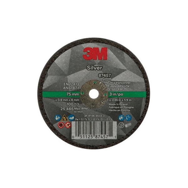 Rueda de corte de 3M de 3 pulgadas X 0.035 pulgadas X 1/4 pulgadas, paquete de 25 piezas - 7100138406