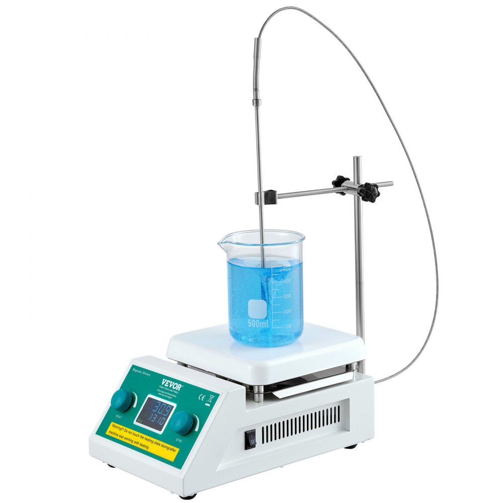 VEVOR Magnetic Stirrer Hot Plate, Max 572°F/300°C, 0-2000 RPM Hot Plate with Magnetic Stirrer, 2000mL Hot Plate Stirrer with LED Screen, Support Stand and Stir Bars Included, 500W Heating Power - CLJBJ1JRS200A5R0VV1