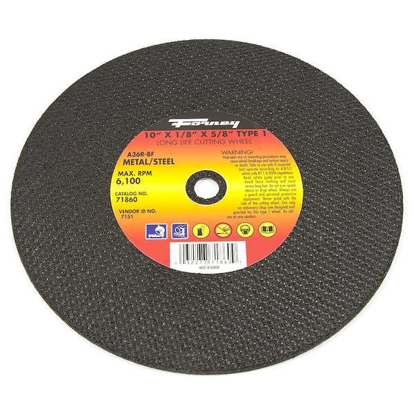 Rueda de corte Forney, Metal, Tipo 1, 10 pulgadas x 1/8 pulgadas x 5/8 pulgadas - 71860
