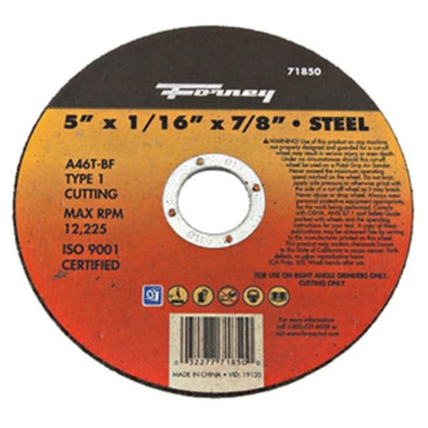 Forney Industries Inc 71850 Rueda de Corte de Metal - 5 x 0.063 x 0.88 pulgadas - 8911570