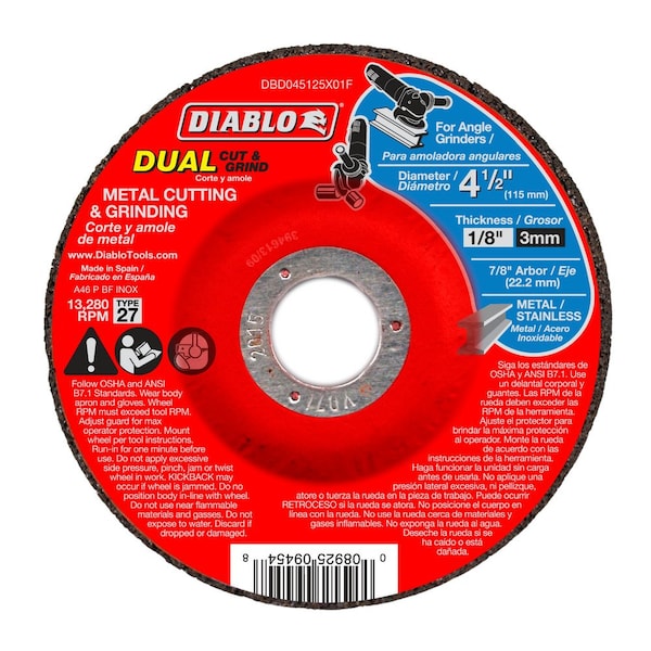 Disco Diablo Metal Duo para Corte/Esmerilado, 1/8 in T - DBD045125X01F