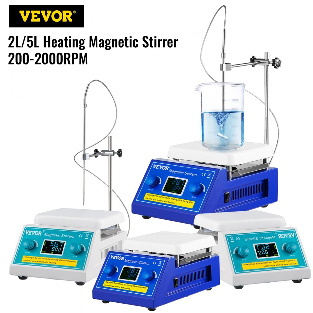 VEVOR Magnetic Stirrer Hot Plate, 2000ml Stirring Capacity Max 572°F Heating Hotplate Magnetic Stirrer 200-2000 RPM Magnetic Stirrer Magnetic Mixer with Support Stand Stirring Bar for Lab College - JRCLJBJLSSXND0FHBV1