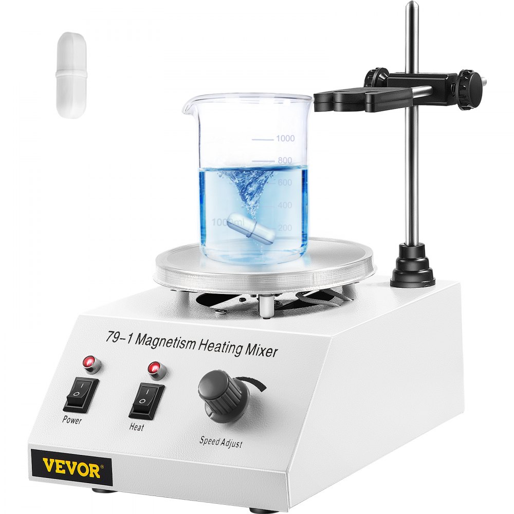 VEVOR Magnetic Stirrer 250W 158℉/70℃ Heating Hot Plate with Magnetic Stirrer 0-1600 RPM Adjustable 1000ML Lab Magnetic Stirrer Mixer with Stand Support, Stirring Bar - CLJBJ79-100000001V1