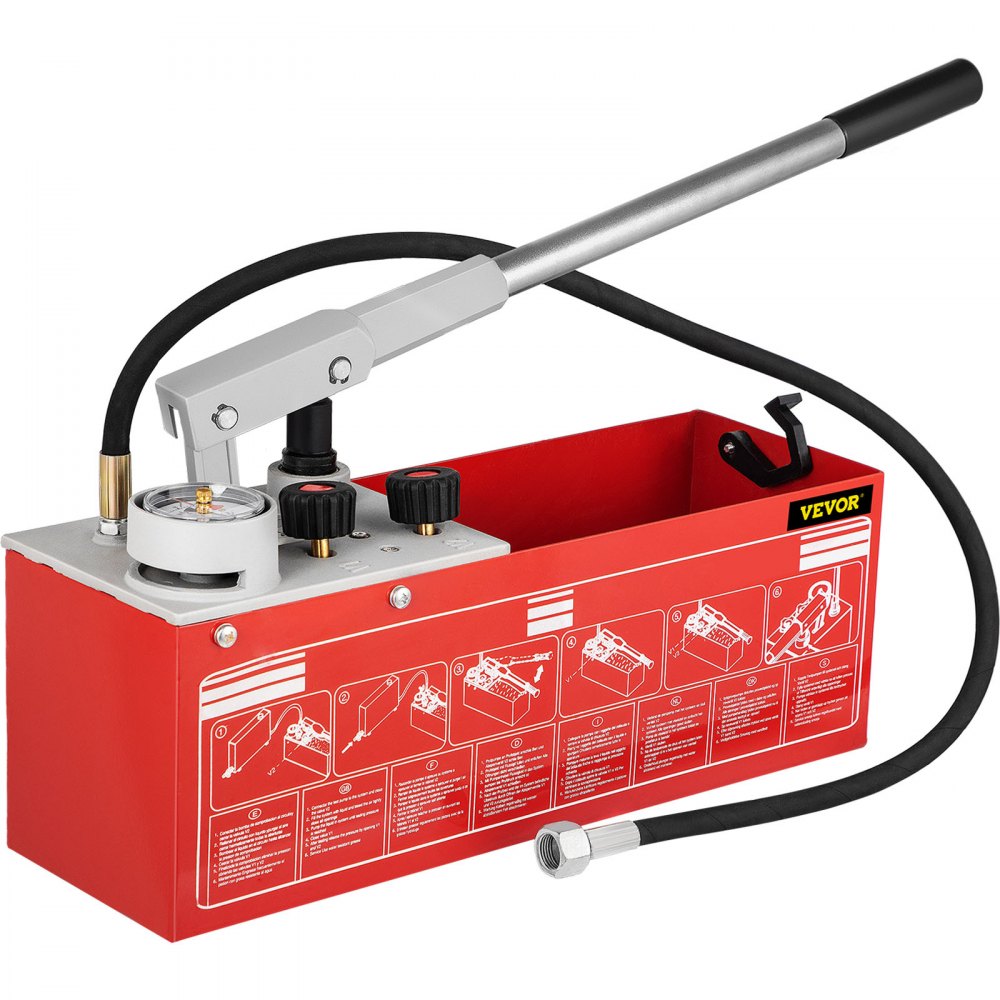 VEVOR Hydrostatic Pressure Test Pump, Test Up to 60 bar/860 psi, 3.2 Gallon Tank, Hydraulic Manual Water Pressure Tester Kit w/Three-Unit Gauge & R 1/2" Connection for Pipeline Fluid Pressure Testing - SYBBDDWC60BARKSPIV0