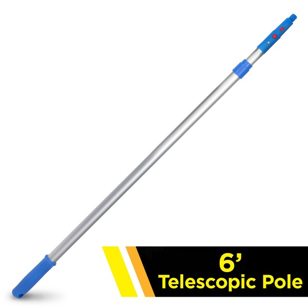 Gritt Commercial 6' Telescopic Pole, Aluminum, Adjustable 3.5 - 6' length with Click / Lock Adapter Cone - GRI106-6F