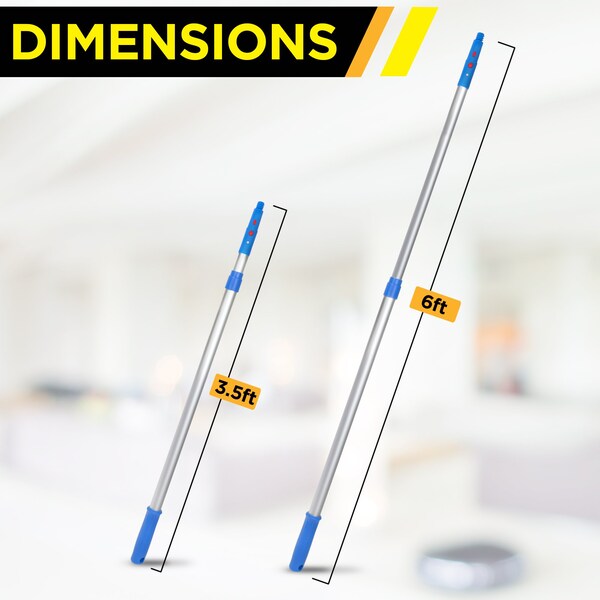 Gritt Commercial 6' Telescopic Pole, Aluminum, Adjustable 3.5 - 6' length with Click / Lock Adapter Cone - GRI106-6F-2PK-ZORO