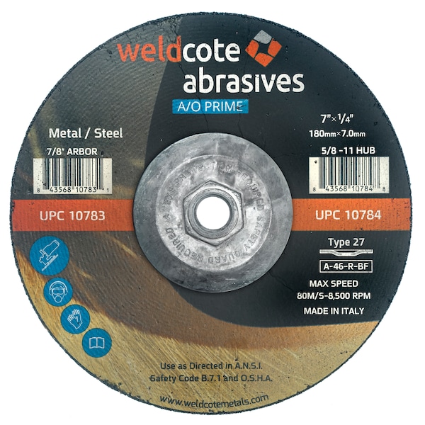 Weldcote Rueda de rectificado 7 X 1/4 X 5/8-11 T27, A24-R-Bf A-Prime - 10784