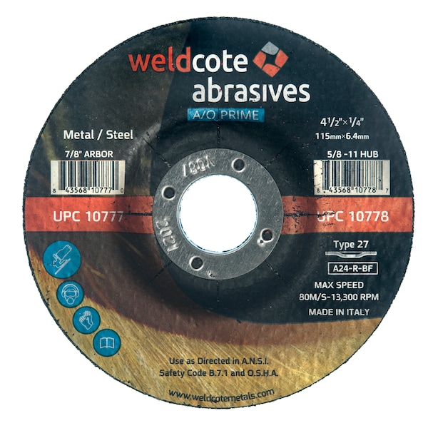 Weldcote Grinding Wheel 4-1/2 X 1/4 X 7/8 T27, A24-R-Bf A-Prime - 10777

Rueda de esmeril Weldcote 4-1/2 X 1/4 X 7/8 T27, A24-R-Bf A-Prime - 10777