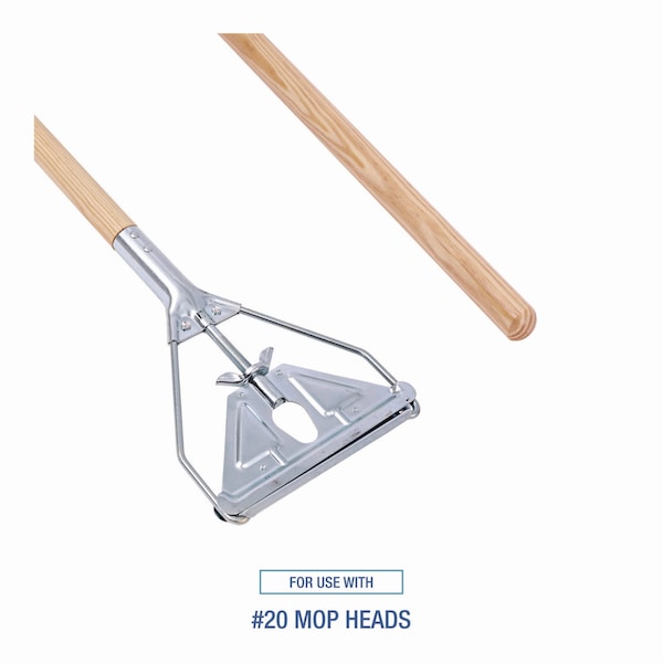 Unisan Mop Handle Metal Head, 54", 1.13" Dia, Natural, Wood - 605