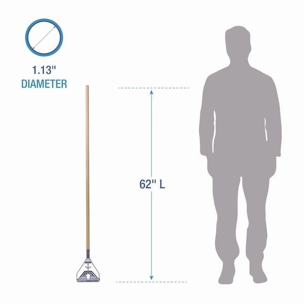 Unisan Mop Handle Metal Head, 54", 1.13" Dia, Natural, Wood - 605