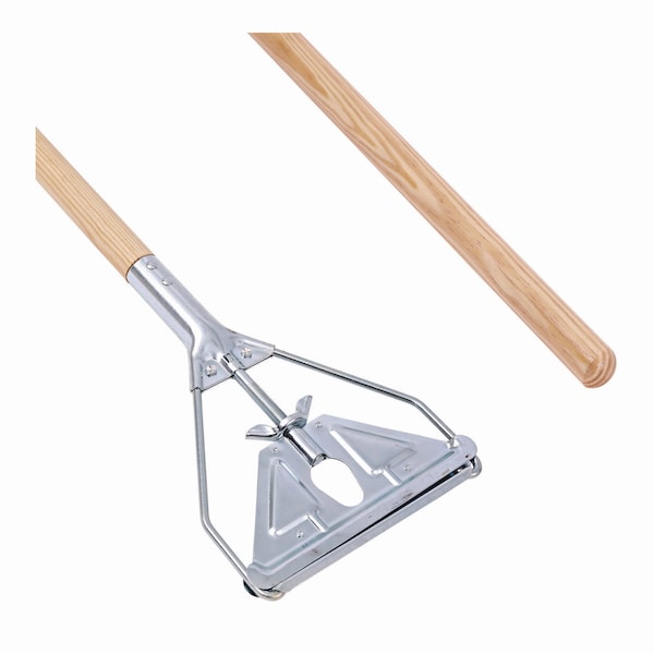 Unisan Mop Handle Metal Head, 54", 1.13" Dia, Natural, Wood - 605
