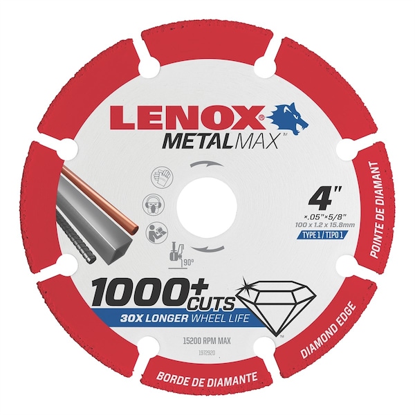 Irwin Lenox Rueda de corte de diamante para esmeril angular Metal Max de 4.5"X7/8" - LEX1972921