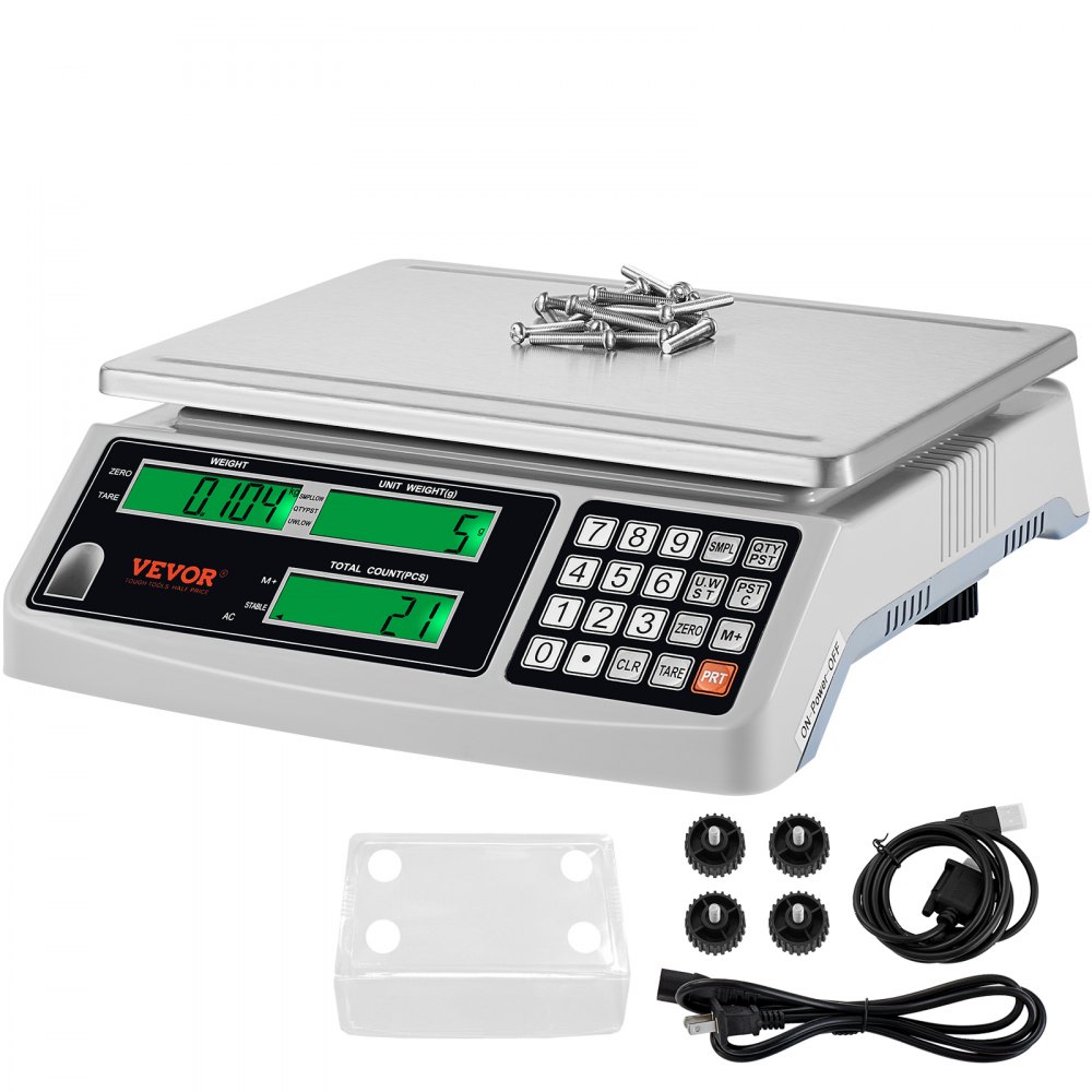 VEVOR Industrial Counting Scale, 30 kg x 1 g, Digital Scale for Parts and Coins, g/kg/lb Units, Electronic Gram Scale Inventory Counting Scale Kitchen Jewelry Scale with RS232 Port and 3 LCD Screens - JSC05G30KGDF41J8QV1