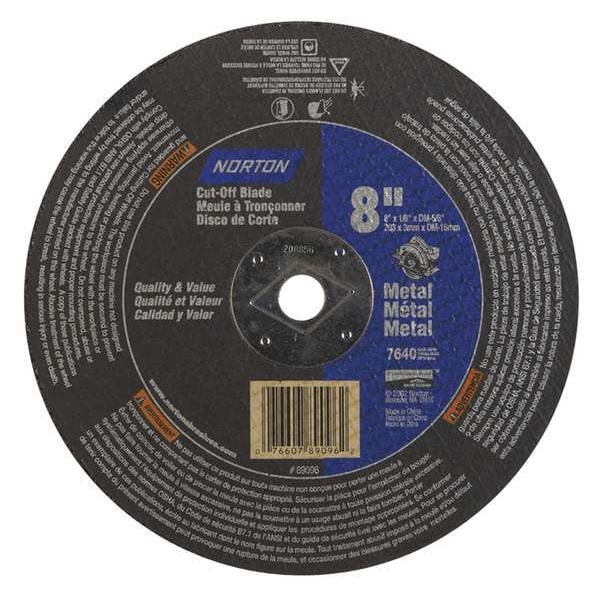 Rueda de corte Norton Abrasives, metal, 8"x1/8"x5/8", 7640rpm - 07660789096