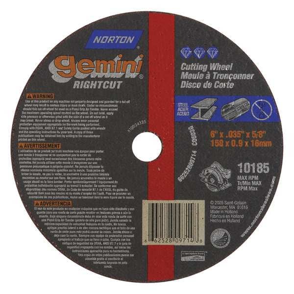 Rueda de corte Norton Abrasives, Gemini, 6"x.035"x5/8", 10185rpm - 66252809714