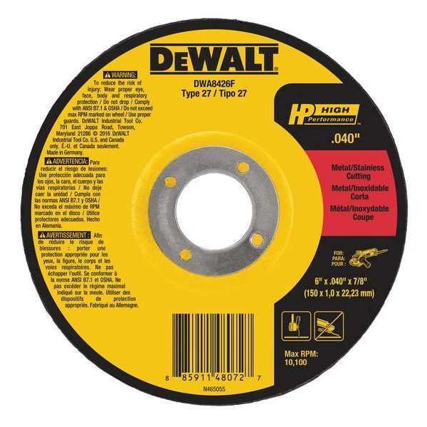 Rueda de corte de alto rendimiento Dewalt de 6" x .040" x 7/8" T27 - DWA8426F