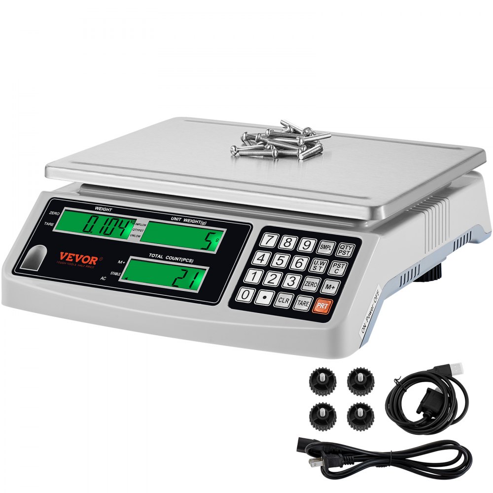 VEVOR Industrial Counting Scale, 15 kg x 0.5 g, Digital Scale for Parts and Coins, g/kg/lb Units, Electronic Gram Scale Inventory Counting Scale Kitchen Jewelry Scale with RS232 Port and 3 LCD Screens - JSC01G15KGDFEO467V1