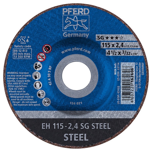 Rueda de corte de 4-1/2" x 3/32", 7/8" A.H. - SG STEEL - Tipo 27 - 63103