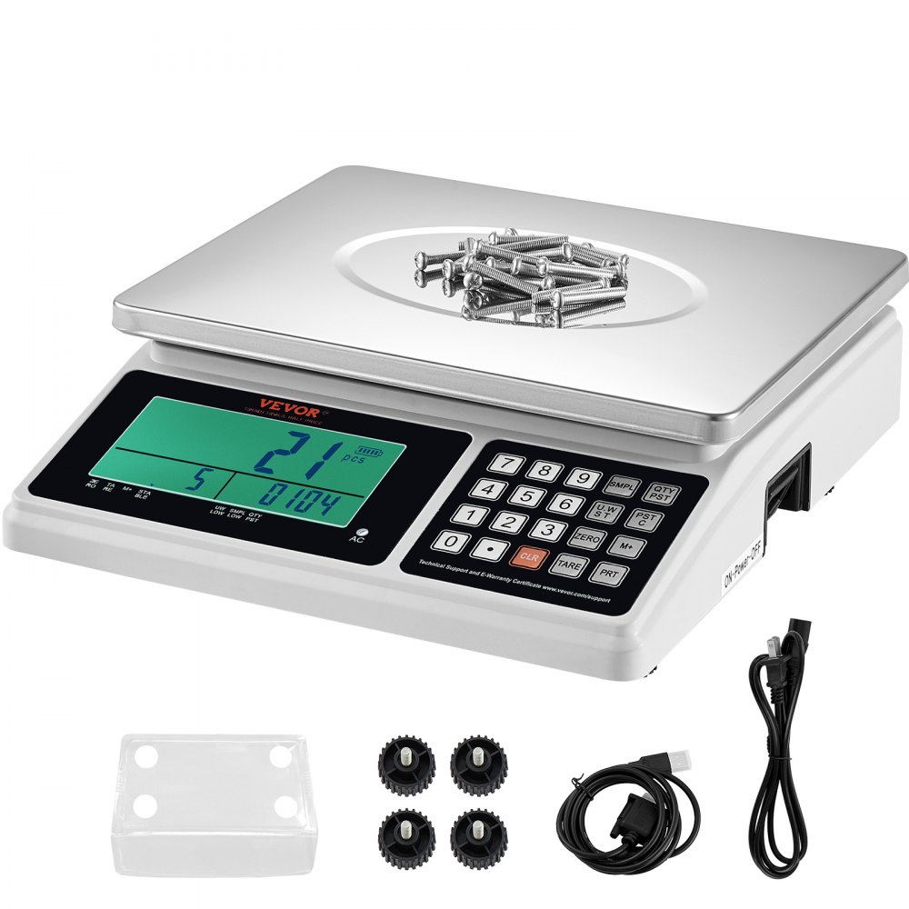 VEVOR Industrial Counting Scale, 30 kg x 1 g, Digital Scale for Parts and Coins, g/kg/lb Units, Electronic Gram Scale Inventory Counting Scale Kitchen Jewelry Scale with RS232 Port and LCD Screen - JSC05G30KGDFCBL86V1