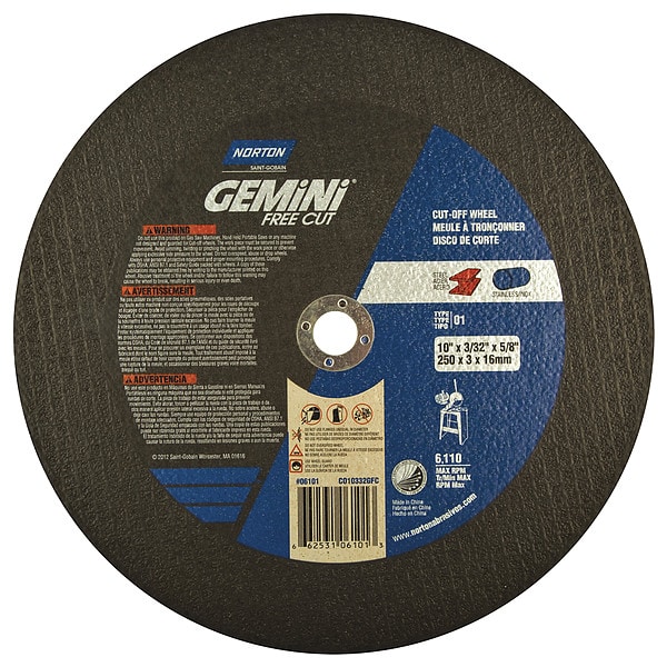 Norton Abrasives CutOff Whl, Gemini, 10"x3/32"x5/8", 6110rpm - 66253106101

Norton Abrasivos Disco de corte, Gemini, 10"x3/32"x5/8", 6110rpm - 66253106101