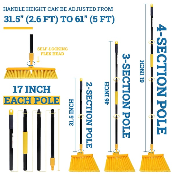 Kleen Handler 61in Extendable Broom/Mop Handle, Threaded Ends for Standard Heads, 6PK - KHHD-EXH-IRN-BK-1-6-OMP