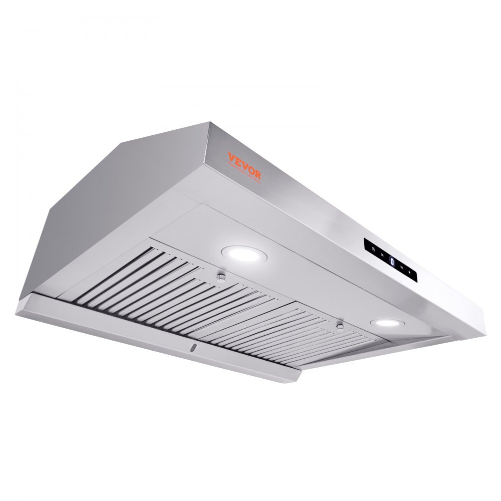 VEVOR Under Cabinet Range Hood, Dual Motors Ductless Kitchen Stove Vent, Stainless Steel Permanent Filter with 3-Speed Exhaust Fan, 2 Baffle Filters, LED Lights, Touch Control Panel, Silver (30 inch) - J30INCH558CFMM6PXV1