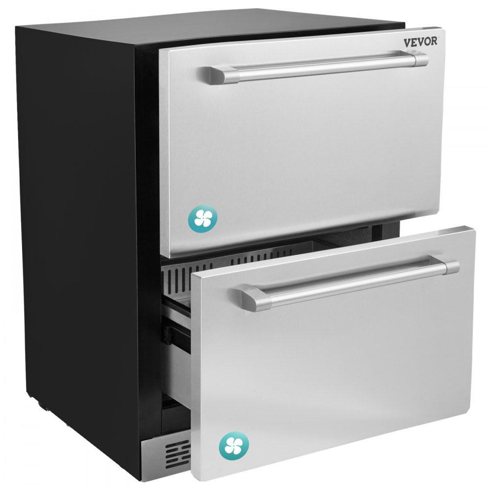 VEVOR 24" Undercounter Refrigerator, 2 Drawer Built-in Beverage Refrigerator with Touch Panel, 5.12 Cu.ft. Capacity, Waterproof Indoor and Outdoor Under Counter Fridge for Home and Commercial Use - JXCTBX24YCHSWJ4BMV1