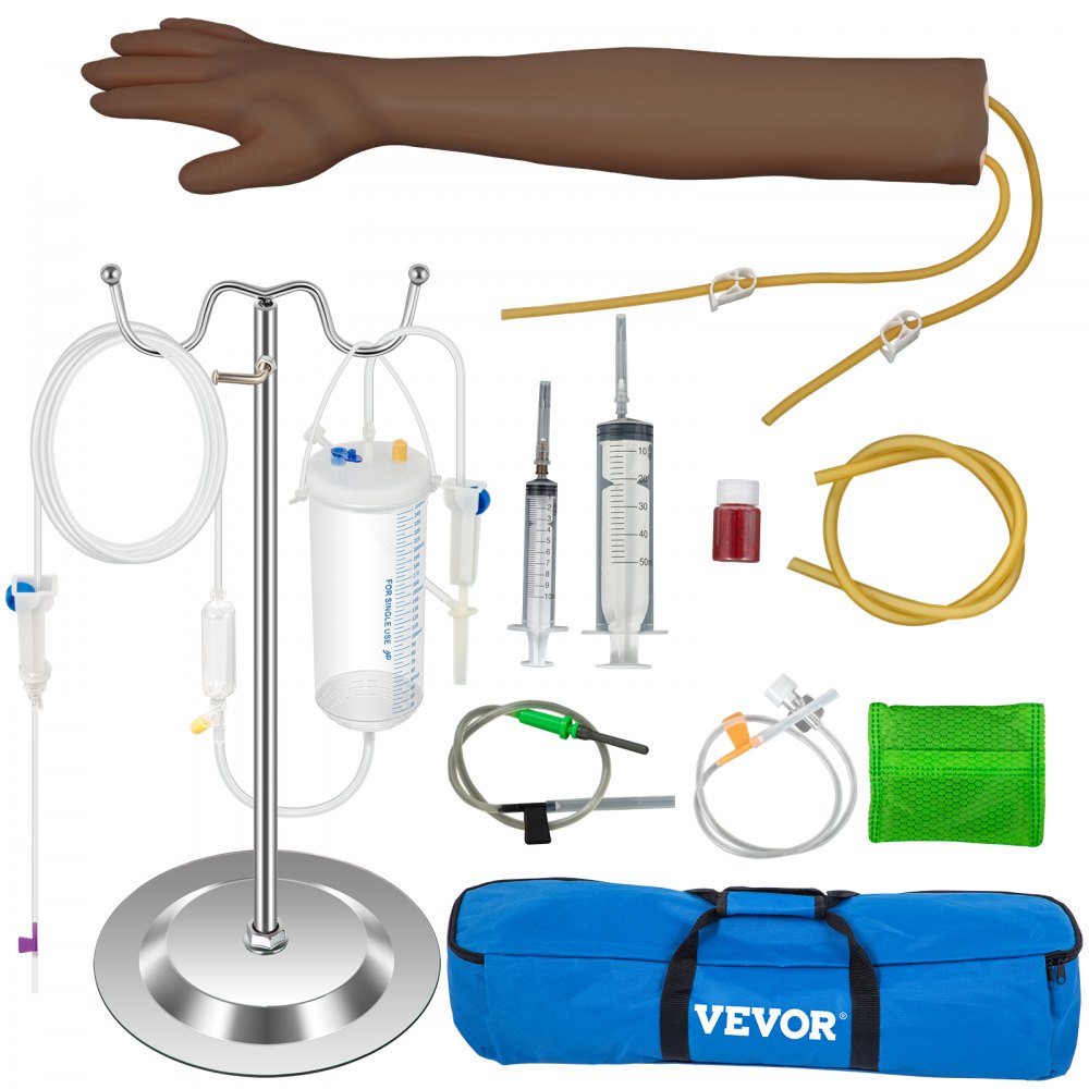 VEVOR Phlebotomy Practice Kit, Dark Skin IV Practice Kit Venipuncture Learning Phlebotomy Practice Arm Kit with Infusion Stand for Nurse, Medical Students - JXMXJMCCLXBZS0001V0