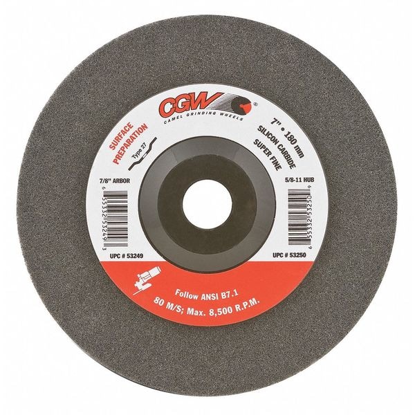 Rueda de centro deprimido Cgw Abrasives, 4.5x7/8, S/C, Gr, VF, T27 - 53247.