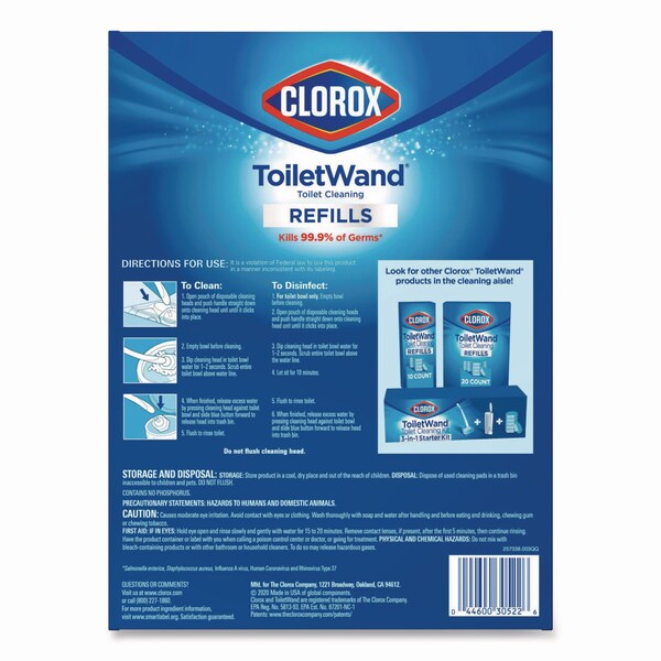 Clorox Disinfecting ToiletWand Refill Heads, Toilet Cleaning Scrubbing Pads, Blue/White, 20PK - 31049